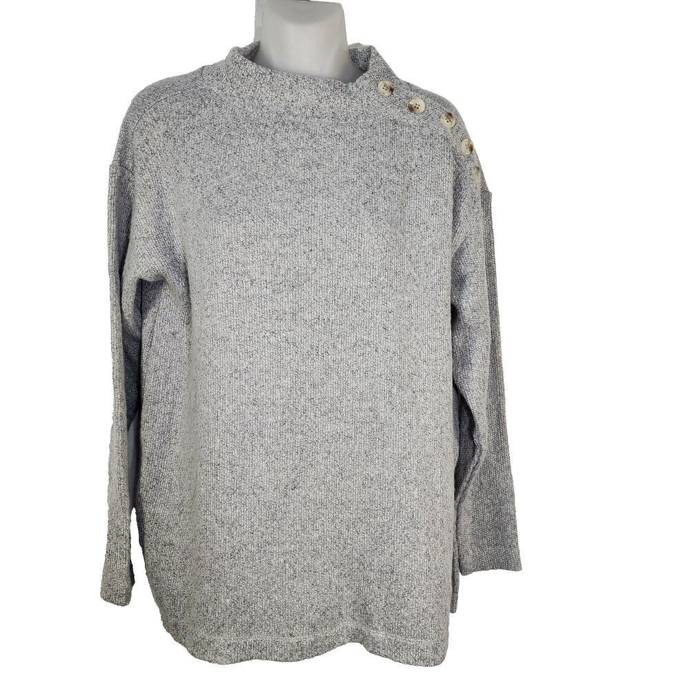 LOFT Tunic Top Womens Size Small Shoulder Button Gray Relaxed Long Sleeve Casual